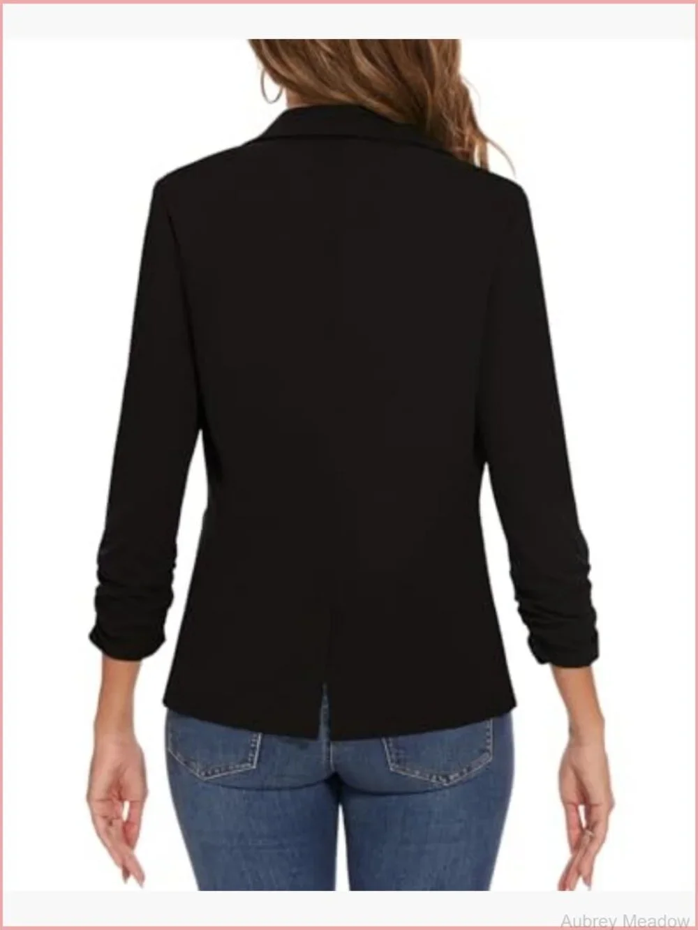 Casual Single Button Blazer Ruched 3/4 Sleeve Notched Lapel Lightweight Office
